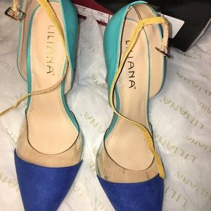 Color blocking Teal&royal blu stilettos by Liliana